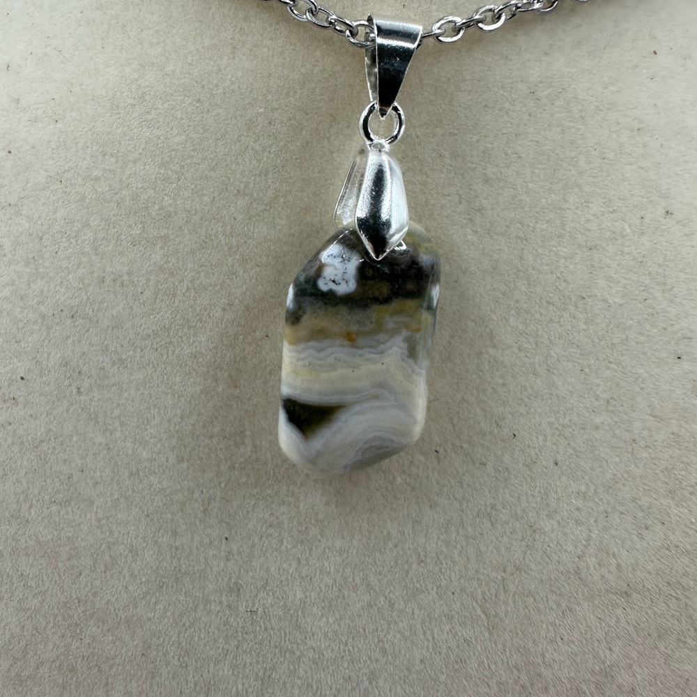 Natural Ocean Jasper Pendant Necklace on Stainless Steel Chain - Picture 9 of 9